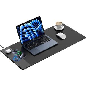 TopMade Wireless Charging Mouse Pad, Waterproof Gaming Mousepad with Ultra-Smooth Surface, Non-Slip Base, 31.5"x15.75" XXL Large Desk Pad, Classic Black Computer Desk Mat for MacBook, PC, Laptop