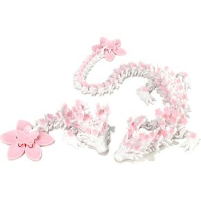 3D Printed Dragon Set(14.2 Inch and 5.5 Inch),2 Pcs Pink and White Cherry Blossom Dragon Executive Desk Toy,Articulated 3D Printed for Desk Decoration