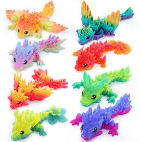 JOYIN 8 Pcs 3D Printed Dragon, 4.4" Colorful 3D Printed Flexible Articulated Dragon Fidget Toys for Home Office Desk Decor, Autism Stress Relief Fidget Toys for Kids & Adults Birthday Gift