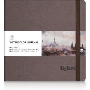 Lightwish Square Watercolor Journal, 100% Cotton Cold Press Watercolor Paper Sketchbook 7.48"x 7.48", 20 Sheets (140lb/300gsm), Acid-Free for Watercolors, Gouache, Acrylics