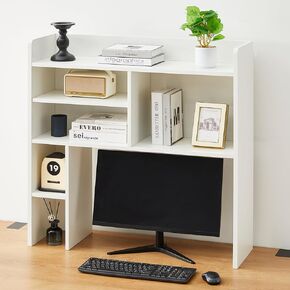 TUKAILAi Desktop Bookshelf, Wooden Desk Storage Hutch with 7 Shelves for Computer Desk, 3-Tier Desktop Display Rack Bookcase Organizer for Home Office Dorm (White)