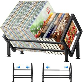 Adjustable Desktop Bookshelf for Desk Book Organizer, Tilting Tabletop Bookshelf in Office Home/Living Room, Vinyl Record Storage Holder Book Rack for Magazine/CDs/Books/Vinyls Display (Black)