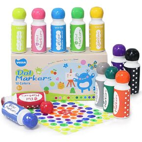 VEESA Washable Dot Markers for Kids, 12 Colors Bingo Daubers with 180 PDF, Ideal for Toddlers 2-4, Preschool Learning Activities, Mess-Free Fun