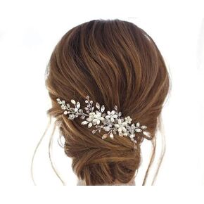 Bridal Hair Accessories Set, Pearl Flower Side Comb and Hair Clip, White