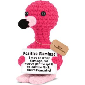 Mini Positive Crochet Flamingo, Handmade Inspirational Gifts – Cute Emotional Support Animals for Birthdays, Graduations, Teacher Appreciation, Friendship |Office Decor for Women Sisters Teen Baskets