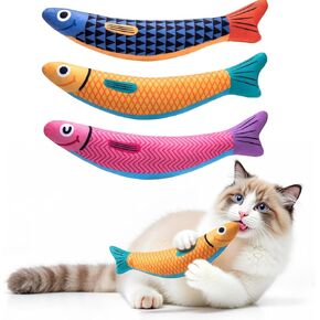 Interactive Cat Toys with[5000mg Premium A+Catnip][Baby Grade] Soft Chew Kicker Cat Toys for Indoor Cats & Kittens, Crinkle &Rattle Fish Sound Toy, Drives Bored Cats Crazy with Fun,3 Pack