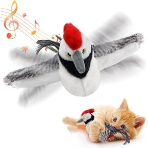 Cat Toys, Flapping Wings Sparrow, No Flying, Chirping Bird Interactive Catnip Toy for Kitten or Small Dogs, Touch Activated, Rechargeable