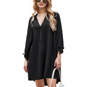 CUPSHE Women Shirt Mini Beach Dress 3/4 Sleeve Button Down Cover Up Dress Midi Summer Dresses in Saudi Arabia