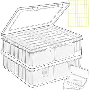 Bead storage container,44pcs of different sizes rectangular mini clear plastic storage box with hinged lid and label for bracelet making DIY jewelry craft nail organizer,Mix Size-2