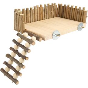 Hamster Climbing Toy Hamster Wooden Climbing, Dwarf Hamster Activity Playground with Fence for Sugar Glider Golden Bear Guinea Pig, Small Pet Climb with Ladder, Screw Type