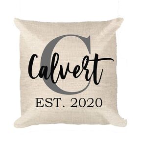Monogram Personalized Family Name | Wedding Gift | Anniversary Gift | Throw Pillow | Farmhouse Decorative Pillow | Linen 16 x 16 pillow