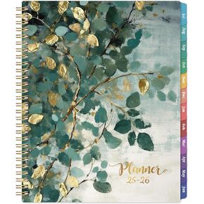 Planner 2025-2026 - Academic Planner 2025-2026, 9''x11'', July. 2025 - June. 2026, 2025-2026 Planner Weekly and Monthly, Colorful Tabs, Pocket, Twin-wire Binding - Art Leaves