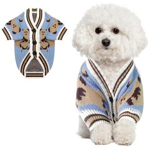 Dog Sweater Cute Bear Dog Cardigans Clothes for Small Medium Dogs Boy Girl Puppy Cat Knitted Clothes Soft Puppy Sweaters Knitting Dogs Outfit Apparel Coat(Blue,M)