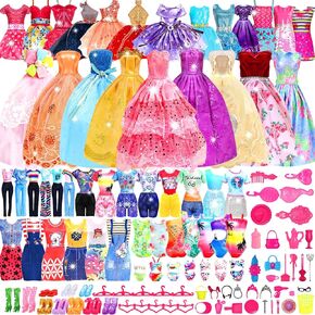80 Doll Clothes and Accessories, 4 Wedding Dresses, 2 Fashions, 2 Dresses, 2 Bikini Swimsuits, 1 top and Pants, 1 top and Shorts, 10 Pairs of Shoes,Doll Dress Up Toys，