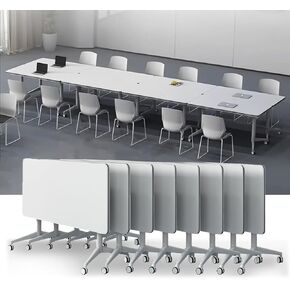 Conference Table,Folding Conference Room Tables with Flip-Top Design,Large Mobile Training Table,Rolling Seminar Meeting Table with Caster,Modular Seminar Tables for Office Meeting (4pack, 63in)