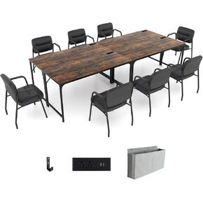 Giantex 10 FT Conference Table with Charging Station, 2 PCS 60" x 24" Rectangular Large Meeting Room Desk with Storage Bag & Hook, Space Saving Seminar Table, Modern Office Computer Desk for 4 People
