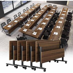 70.8" Folding Conference Table Large Rectangle Conference Room Tables,Mobile Meeting Seminar Table,Waterproof Wooden Training Table,Modern Business Boardroom Desk for Office,Classroom(4pcs)