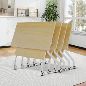 Conference Room Table, 55 Inch Folding Conference Tables with Wheels, Modern Office Meeting Table, Easy Flip & Nest Design, Rectangular Seminar Tables with Metal Frame for 2-24 People(B 4PCS)