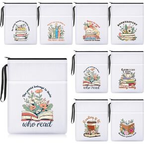 DERTE 8 Pack Book Club Gifts Book Pouch Sleeves Bulk with Zipper for Pocket Paperback Sleeve Book Lover Gifts Book Pouch for Girl Women