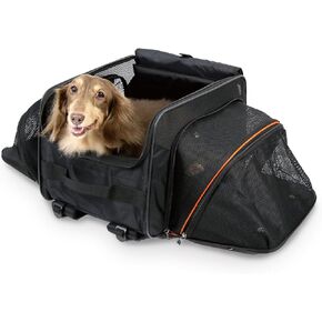 ibiyaya - Expandable Pet Carrier for Dogs and Cats - JetPaw Expandable Pet Carrier for Cats, Dogs, and Rabbits - Airline Approved and Travel Friendly 5 in 1 Dog Carrier - Black and Orange