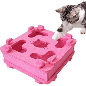Cat Puzzle Toy, Soft Felt Intelligence Mind Game Track Balls Interactive Kitten Toy Puzzle Box for Indoor Cats, Easy to Assemble [Pink]