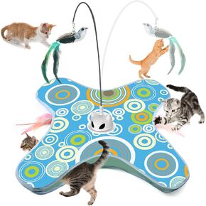 VIWIK Interactive Cat Toys for Indoor Cats, Hide and Seek Moving Feather Toy for Bored Adult Cats with Suction Cup & Cover, Automatic Kitten Wand Toy, Cat Enrichment Toys for All Breeds Green