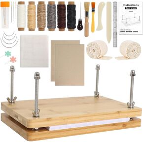 Book Binding Kits for Beginners, 7.9"x11.6" Inch Wooden Book Press, Bookbinding Kit Bookbinding Tools with Bone Folder, Awl, brush, Cloth, Needles for DIY Bookbinding, BookRepair, Handmade Crafts