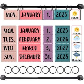 Extpro Flip Calendar Bulletin Board Set with Holder, Magnetic Adjustable Calendar Holder Includes 60 Date Cards Boho Classroom Home Decor (Green)