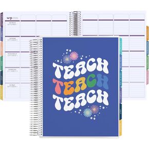 Erin Condren 12-Month Teacher Lesson Planner (Aug 2025 - Jul 2026), 8.5" x 11" Spiral Weekly and Monthly Teacher Planner, Apple Dapple Covers, Hexagon Theme, Horizontal Layout, Platinum Coil