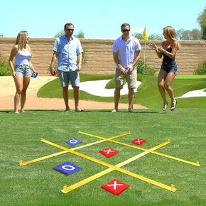 Jansun Giant Tic Tac Toe Outdoor Game, 4 Ft x 4 Ft Portable Tic Tac Toe Bean Bag Toss Game, Large Yard Toss Game Portable Toss Across Camping Games for Families Backyard Outdoor