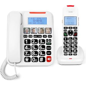 Sangyn Corded Cordless Home Phone with Answering Machine, Audio Booster(+30db), 100dB Loud Visual Ringer, Intercom, Large Backlit Display and Big Buttons for Home Telephone System, White