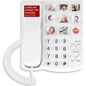 Uvital Big Button Phone for Seniors, Corded Landline Phone with 9 One-Touch Dialing Big Buttons, Hands-Free Calling, Loud Ringer, Easy to Use for Visually Impaired Telephone for Seniors