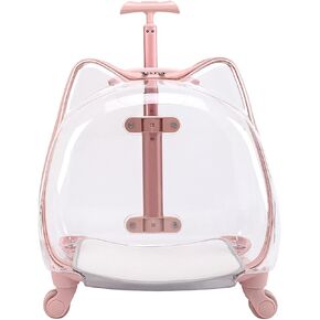 Cat Carrier with Wheels,Transparent Bubble Cat Carrier Pet Trolley Case Pet Backpack for Kitty Small Dog[Clear Ventilation Holes Silent Wheels] Pet Carrier for Hiking Travel Fast Arroval P