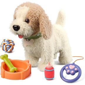 OR OR TU Walking Barking Toy Dog with Remote Control Leash, Plush Puppy Electronic Interactive Toys for Kids, Shake Tail,Pretend Dress Up Realistic Stuffed Animal Dog Age 3 4 5 6+ Years Old Best Gift