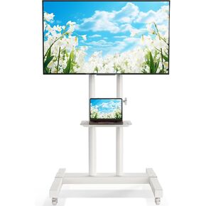 Rfiver Mobile TV Cart TV Rolling Stand For 40-83 بوصة شاشة مسطحة/منحنية تصل إلى 110 رطلاً ، وقصة تلفزيونية محمولة محمولة لضبط الميل والارتفاع على رف الكمبيوتر المحمول ، وقصة تلفزيونية خارجية MAX VESA 600X400MM