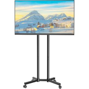 Rolling TV Stand for 32 to 65 inch TVs up to 88 lbs, Mobile TV Cart with Lockable Wheels, Height Adjustable, Max VESA 400x400mm, Portable Mobile TV Stand for Bedroom, Office, Outdoor, Black