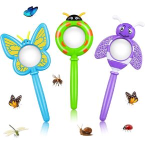 3Pcs Bug Magnifier for Kids, Handheld Butterfly Bee Ladybug Magnifying Glass, Kids Insect Magnifying Glass for Boys and Girls Gift Outdoor Activities