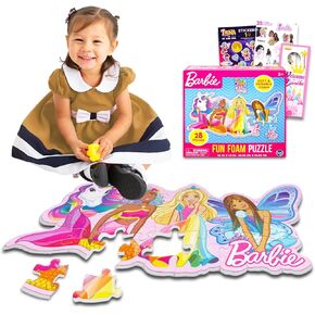 Barbie Floor Puzzle for Girls - Bundle With 28 Pc Friends Foam Puzzle Plus Stickers | Toys and Games for Toddlers, Kids