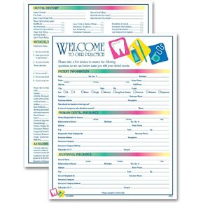 5Forms Two Sided Registration & History Form Dental Icon Design 8 1/2 x 11" Qty 300