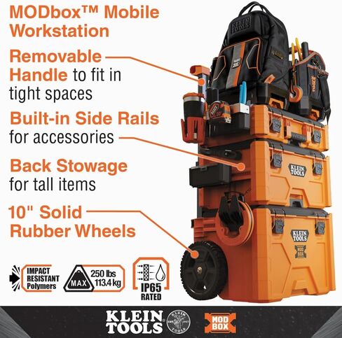 صندوق أدوات MODbox 54802 ميجا بايت من Klein Tools، نظام تخزين أدوات معياري مع تركيب جانبي، عجلات مطاطية 10 بوصة، مقبض قابل للإزالة in Saudi Arabia