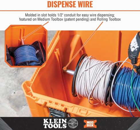 صندوق أدوات MODbox 54802 ميجا بايت من Klein Tools، نظام تخزين أدوات معياري مع تركيب جانبي، عجلات مطاطية 10 بوصة، مقبض قابل للإزالة in Saudi Arabia