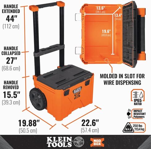 صندوق أدوات MODbox 54802 ميجا بايت من Klein Tools، نظام تخزين أدوات معياري مع تركيب جانبي، عجلات مطاطية 10 بوصة، مقبض قابل للإزالة in Saudi Arabia