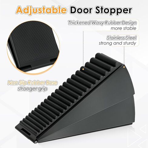 Heavy Duty Large Door Stoppers, Adjustable Spring Loaded Tall Doorstop Jammer Rubber Door Stopper Wedge with Storage Holder for Any Heavy Doors up to 3" Gap, Black in Saudi Arabia