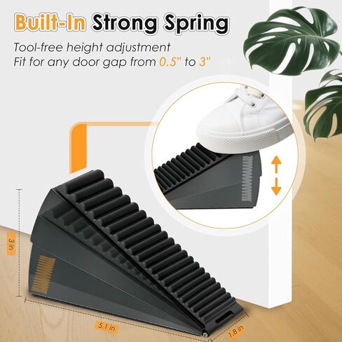 Heavy Duty Large Door Stoppers, Adjustable Spring Loaded Tall Doorstop Jammer Rubber Door Stopper Wedge with Storage Holder for Any Heavy Doors up to 3" Gap, Black in Saudi Arabia