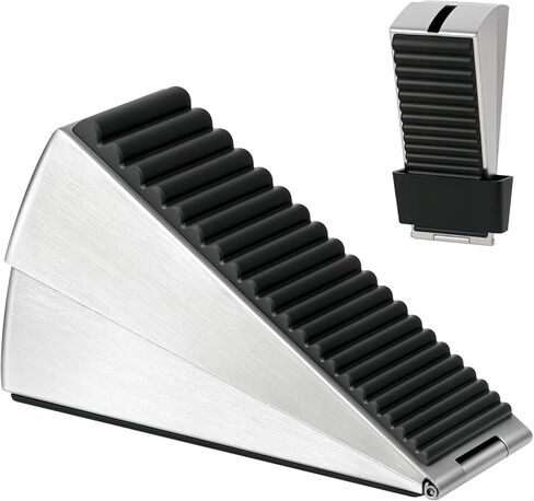 Heavy Duty Large Door Stoppers, Adjustable Spring Loaded Tall Doorstop Jammer Rubber Door Stopper Wedge with Storage Holder for Any Heavy Doors up to 3" Gap, Black in Saudi Arabia