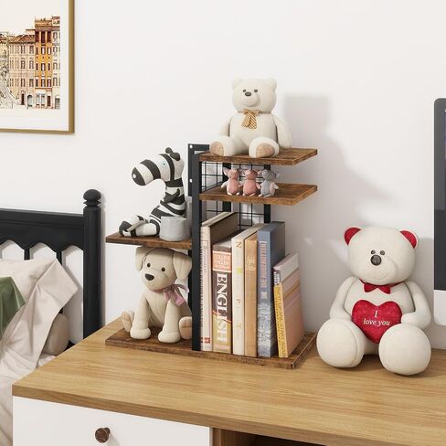 ELITEROO Desktop Shelf Organizer, 4-Tier Wooden Desk Bookshelf, Small Tabletop Book Shelf, Adjustable Display Rack for Home, Office, Dorm, Rustic Brown in Kuwait