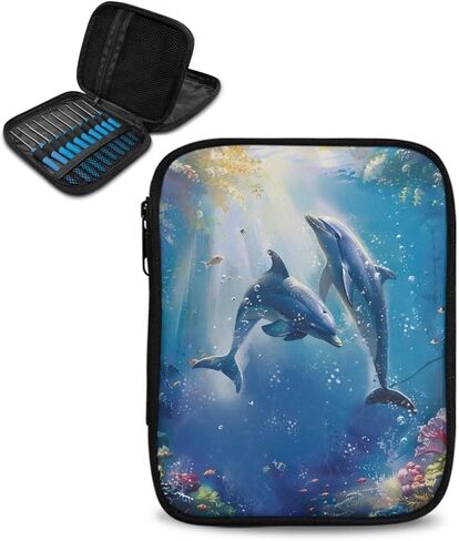 Kathyboom Empty Crochet Hook Case Dolphins Portable Crochet Hook Organizer with Slots Crochet Needles Bag for Crochet Lovers, Crochet Kit for Beginners in Saudi Arabia