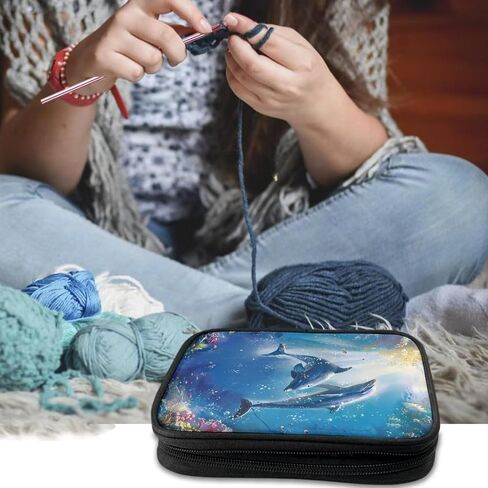 Kathyboom Empty Crochet Hook Case Dolphins Portable Crochet Hook Organizer with Slots Crochet Needles Bag for Crochet Lovers, Crochet Kit for Beginners in Saudi Arabia