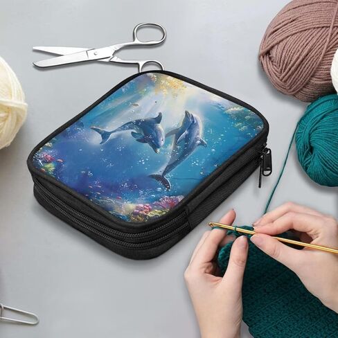 Kathyboom Empty Crochet Hook Case Dolphins Portable Crochet Hook Organizer with Slots Crochet Needles Bag for Crochet Lovers, Crochet Kit for Beginners in Saudi Arabia