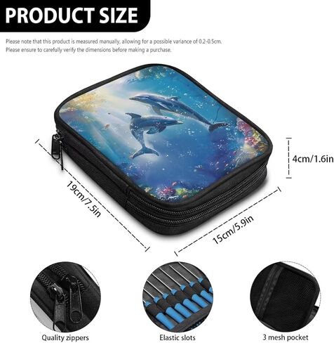 Kathyboom Empty Crochet Hook Case Dolphins Portable Crochet Hook Organizer with Slots Crochet Needles Bag for Crochet Lovers, Crochet Kit for Beginners in Saudi Arabia